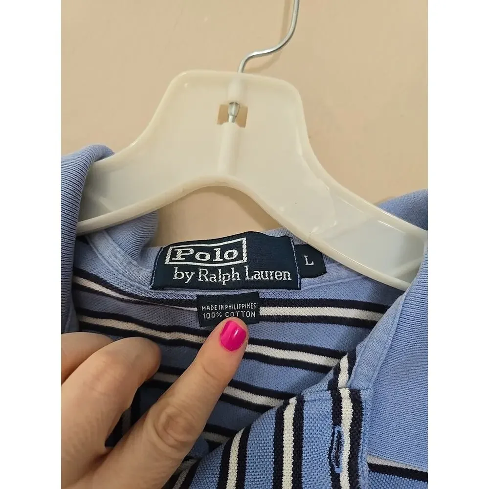 Polo Ralph‎ Lauren Blue Striped Short Sleeve Preppy Polo Shirt Men's Size Large